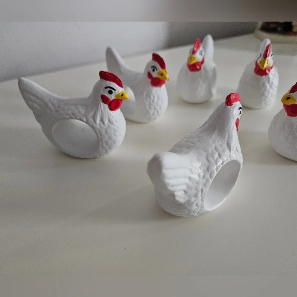 White Ceramic Hand Painted Chicken Napkin Holders x 6
